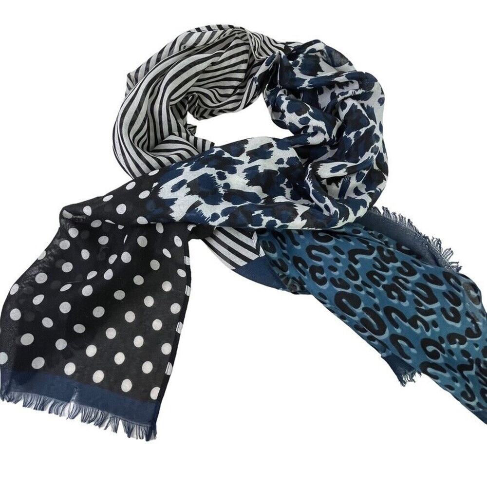 Chicos Womens Rectangle Animal Print Striped Dot Print Lightweight Scarf 72x21